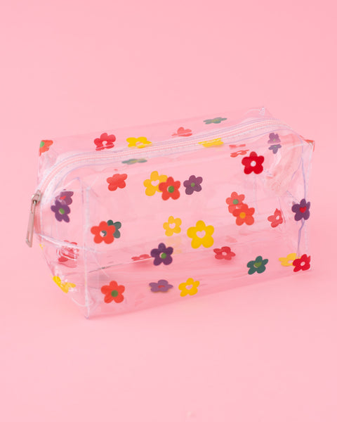 clear plastic square cosmetic bags with printed daisies pattern