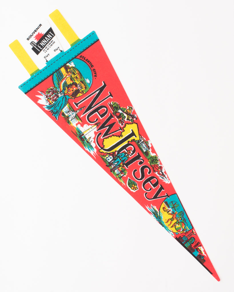 vintage brightly colored pennant flag with new jersey illustration