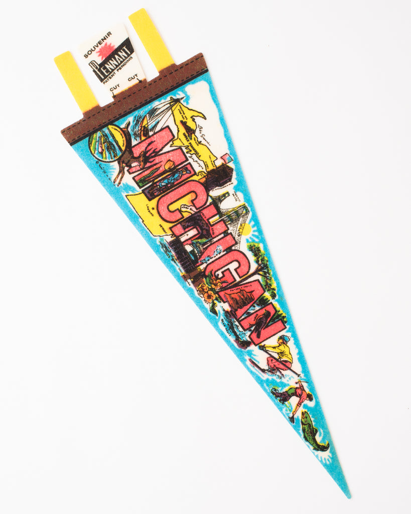 vintage bright state pennant flag with michigan illustration