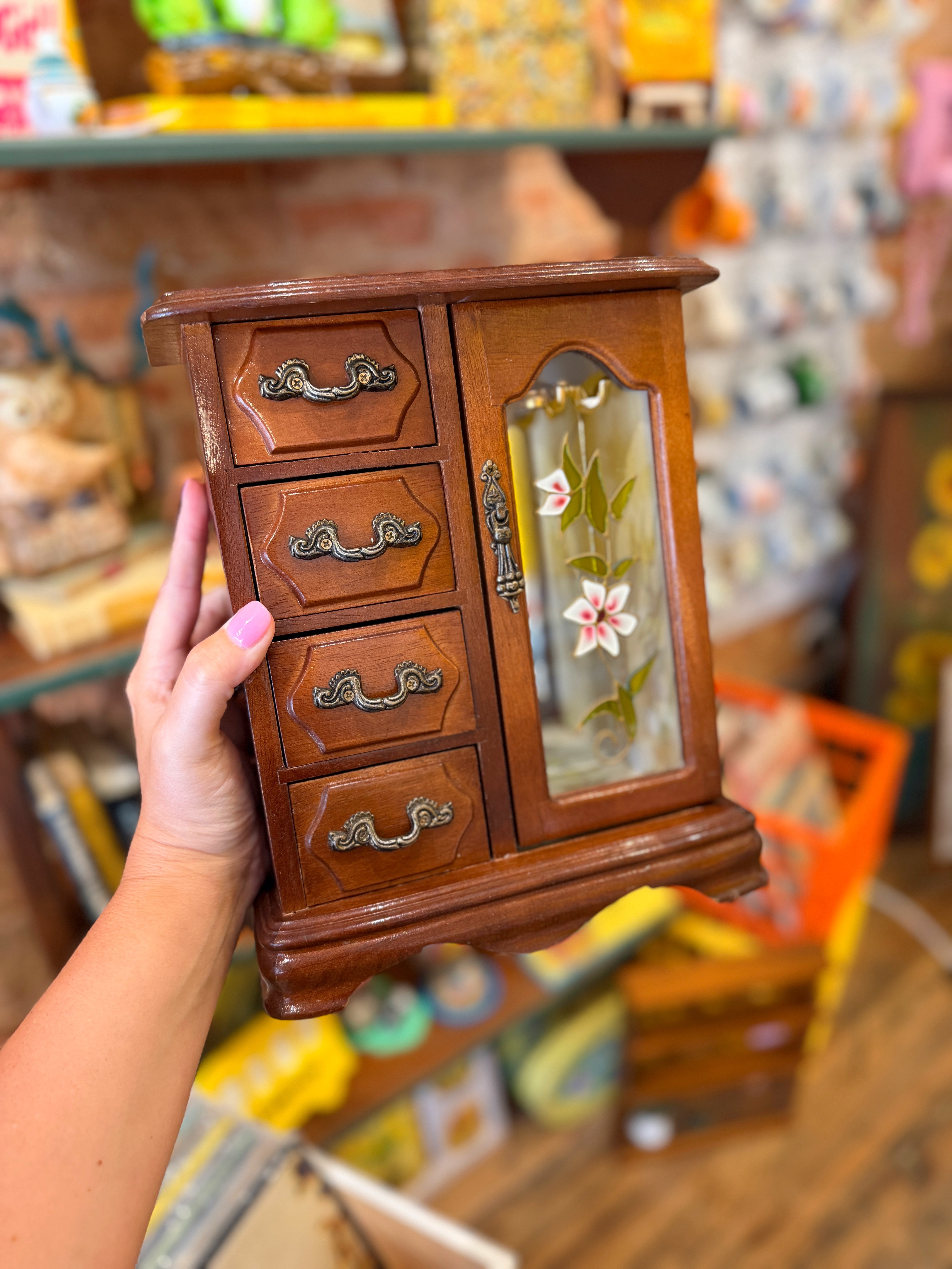 Vintage Wood Jewelry Box Cabinet