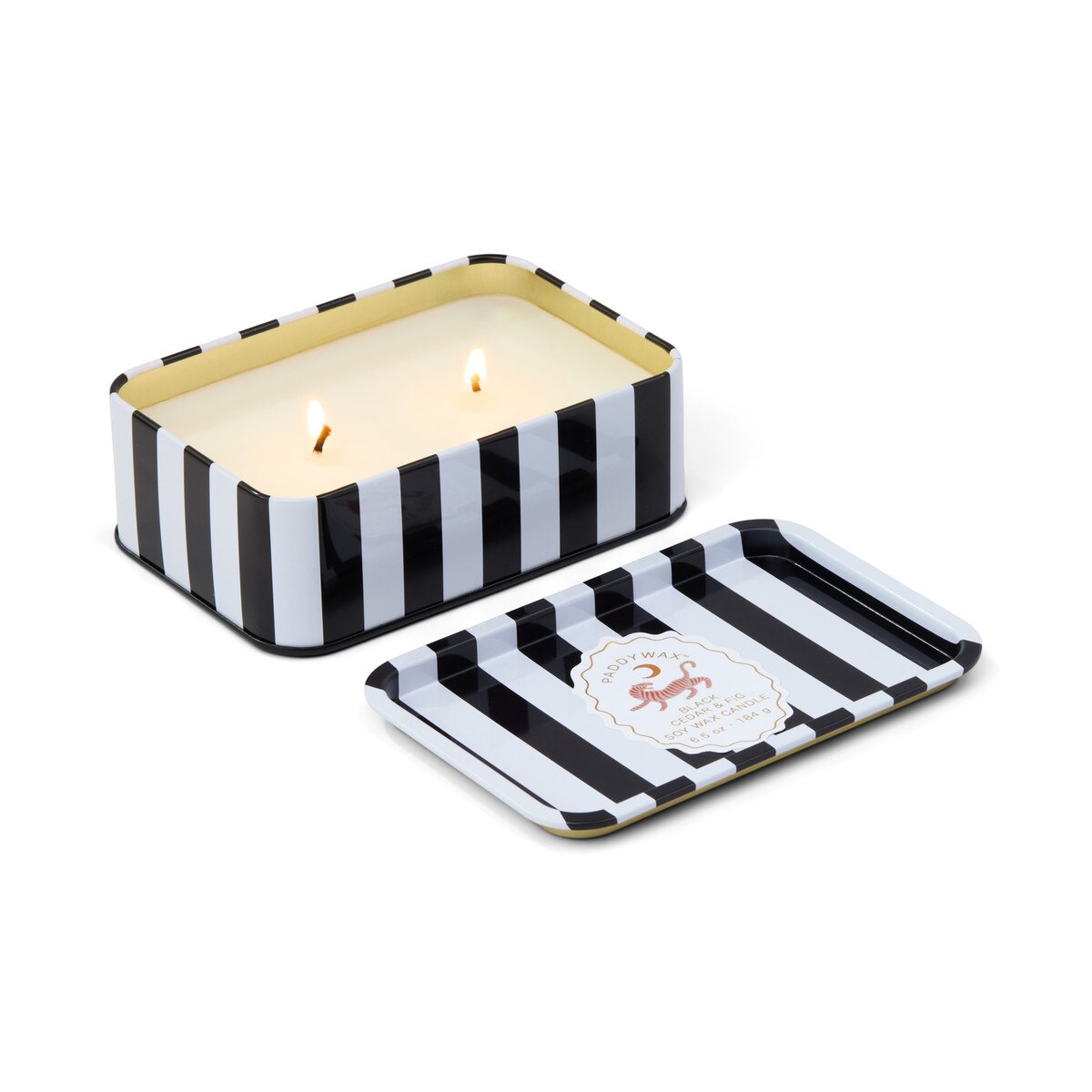 Striped Black Cedar and Fig Tin Candle