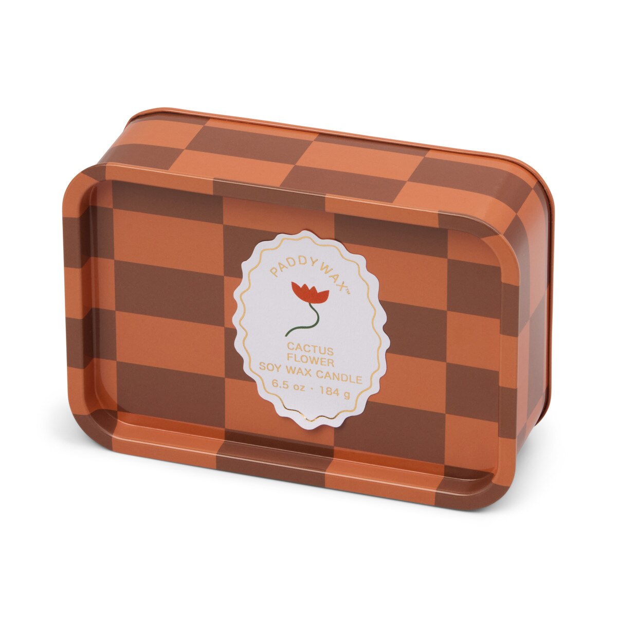 Cactus Flower Checkered Tin Candle