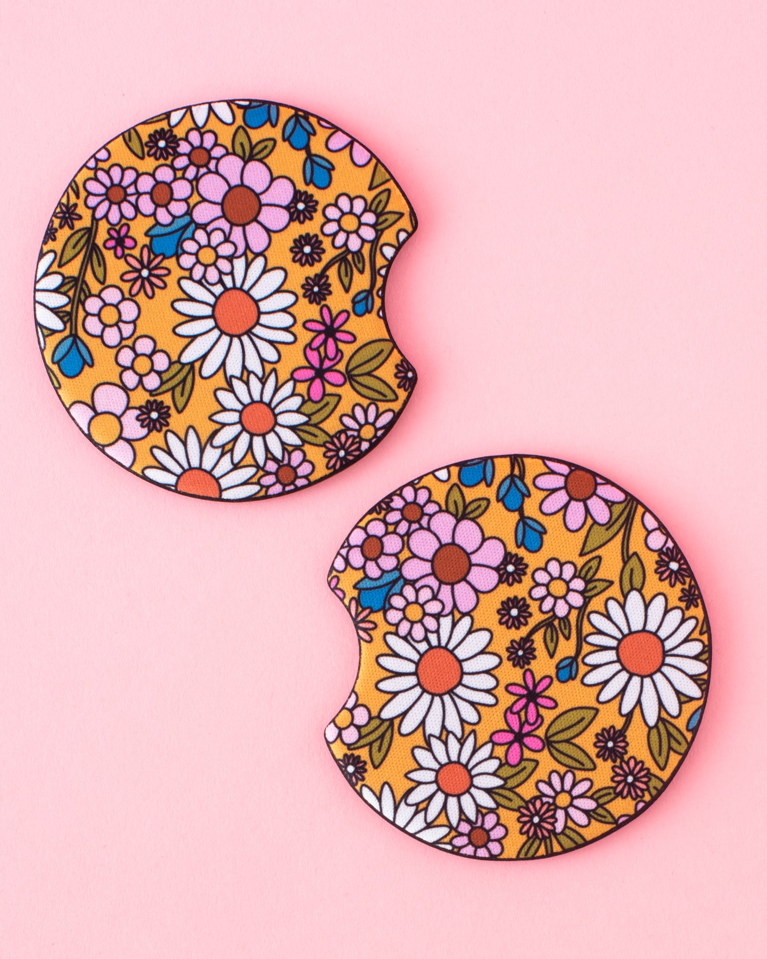 Retro Yellow Floral Car Coasters