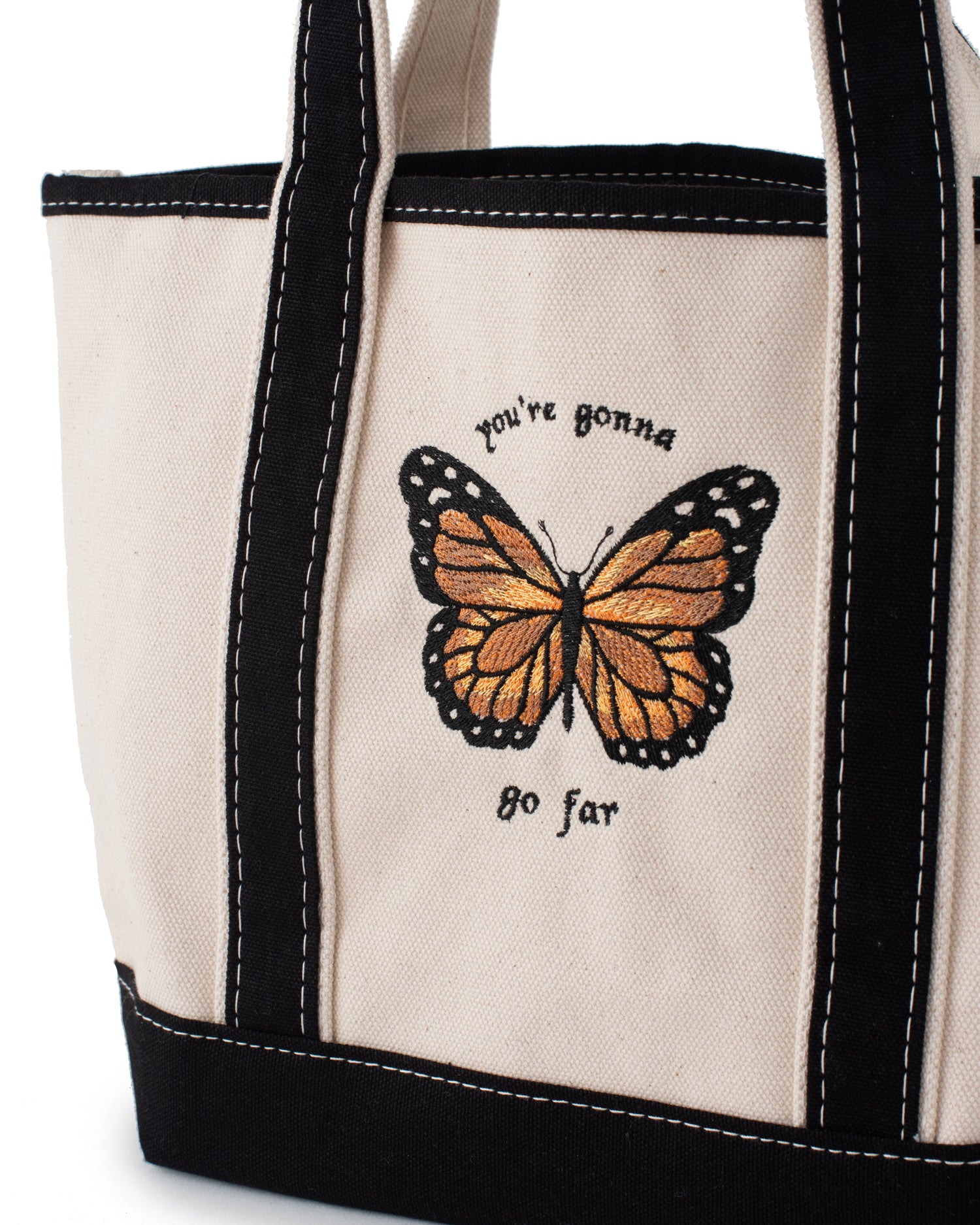 Go Far Butterfly Embroidered Tote