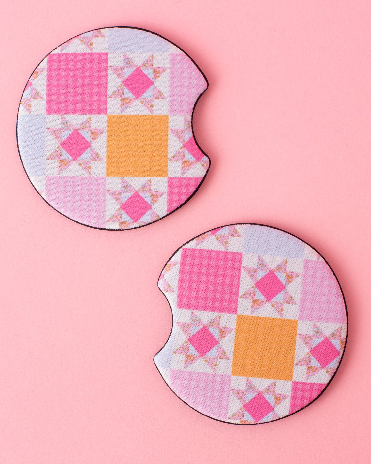 Pink Patchwork Quilt Car Coasters
