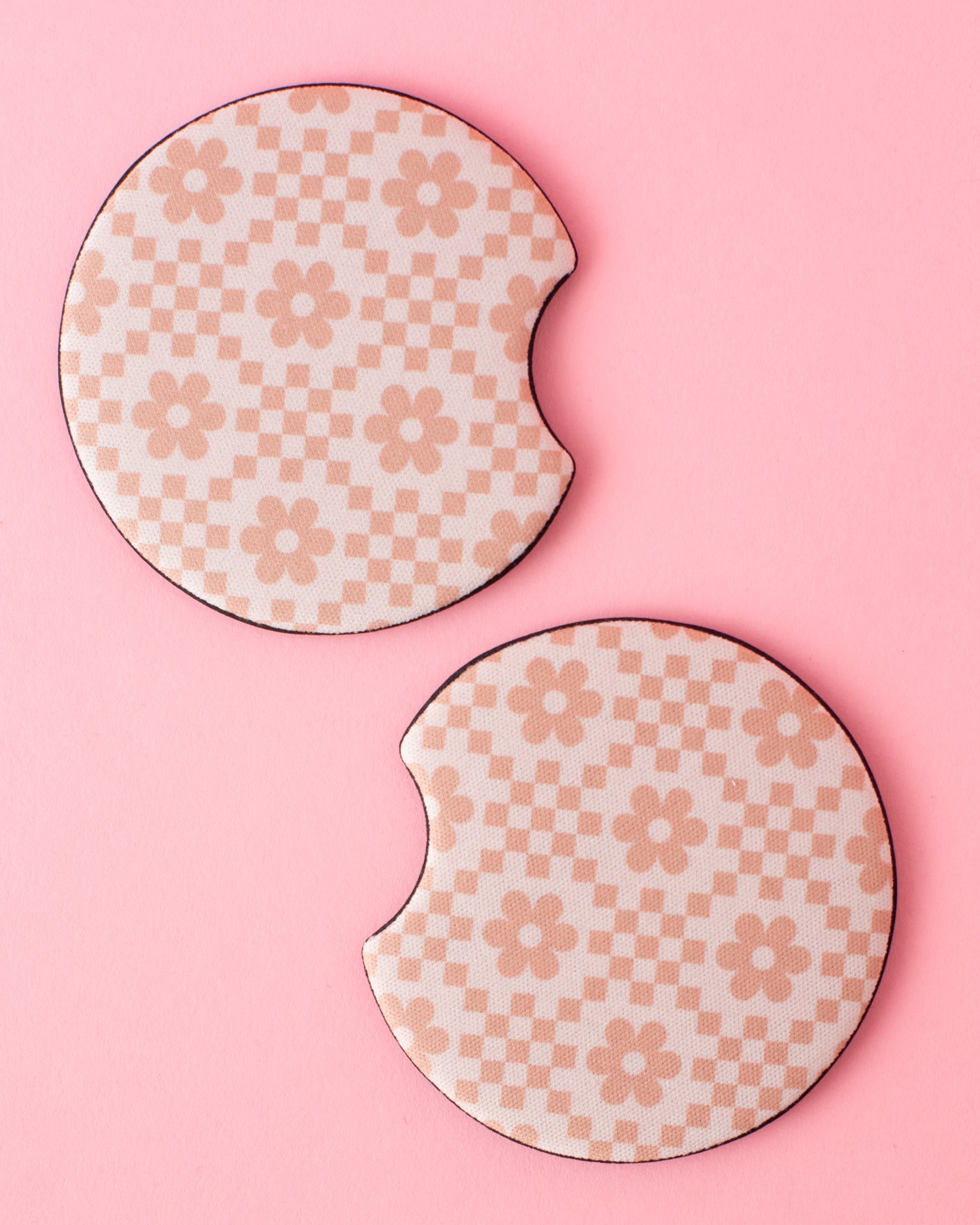 Neutral Daisy Checkered Car Coasters