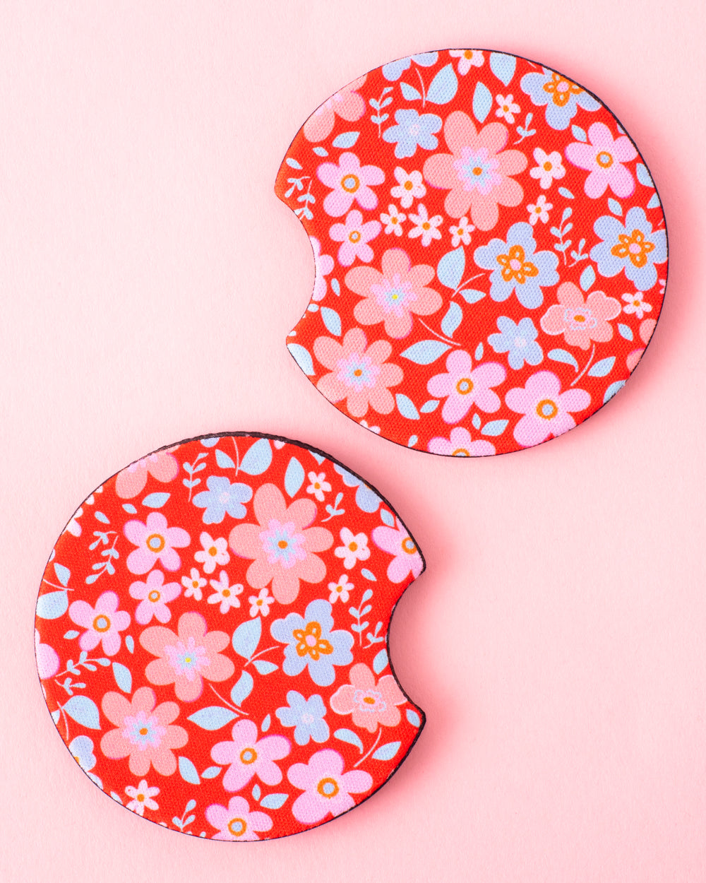 Red Floral Car Coasters