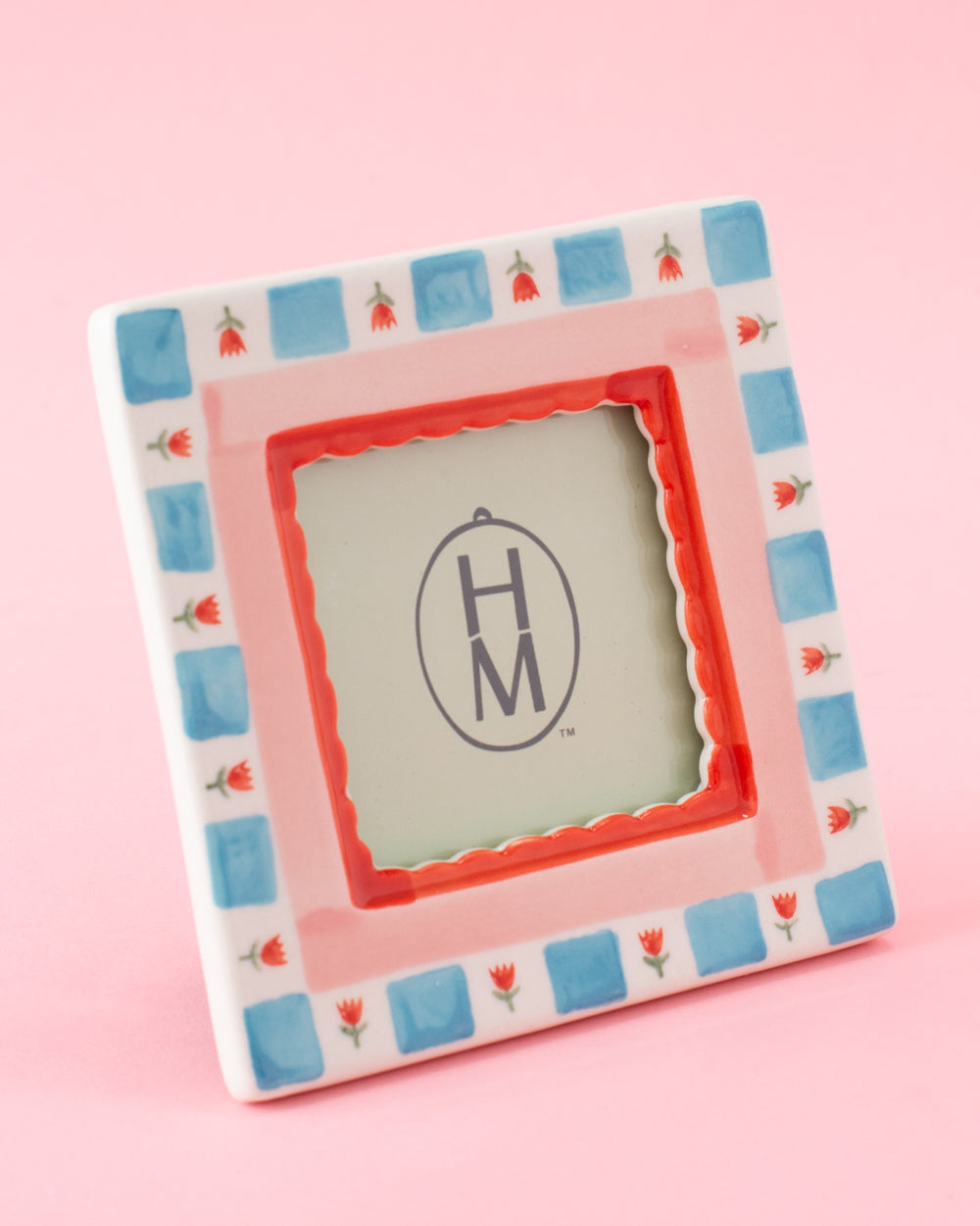 Hand-Painted Tulip Checkered Stoneware Frame