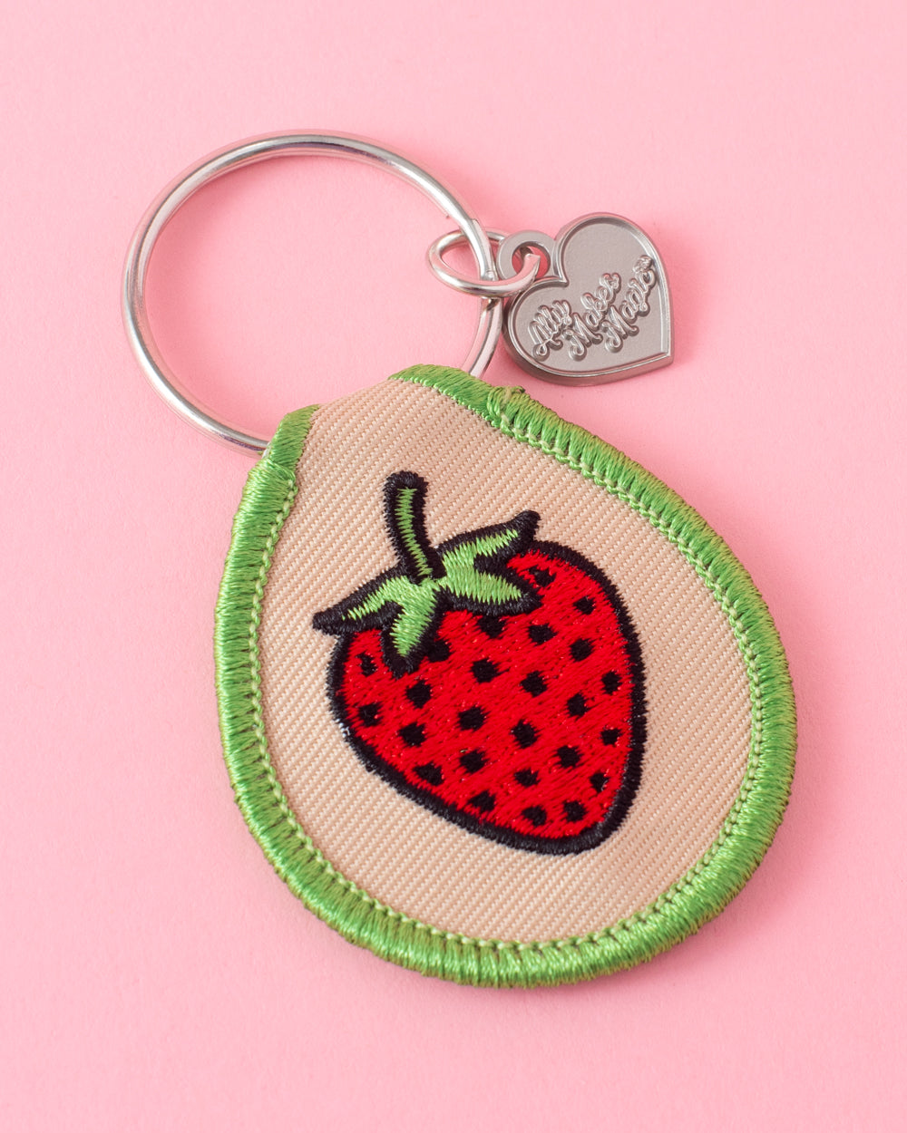 Embroidered Strawberry Keychain