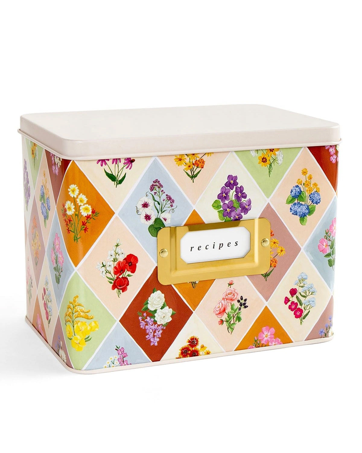 Vintage Blooms Floral Tin Recipe Box