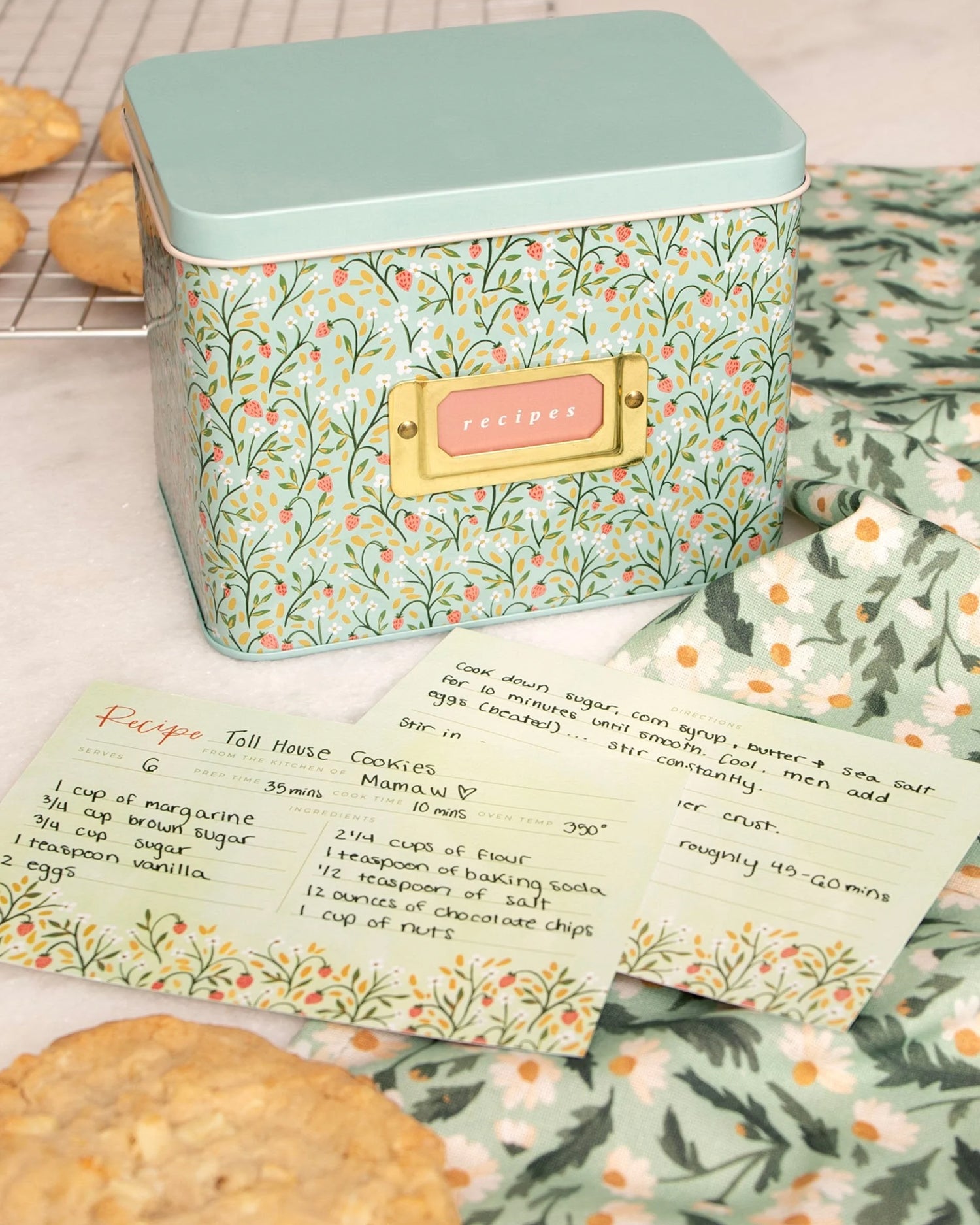 Strawberry Meadow Tin Recipe Box