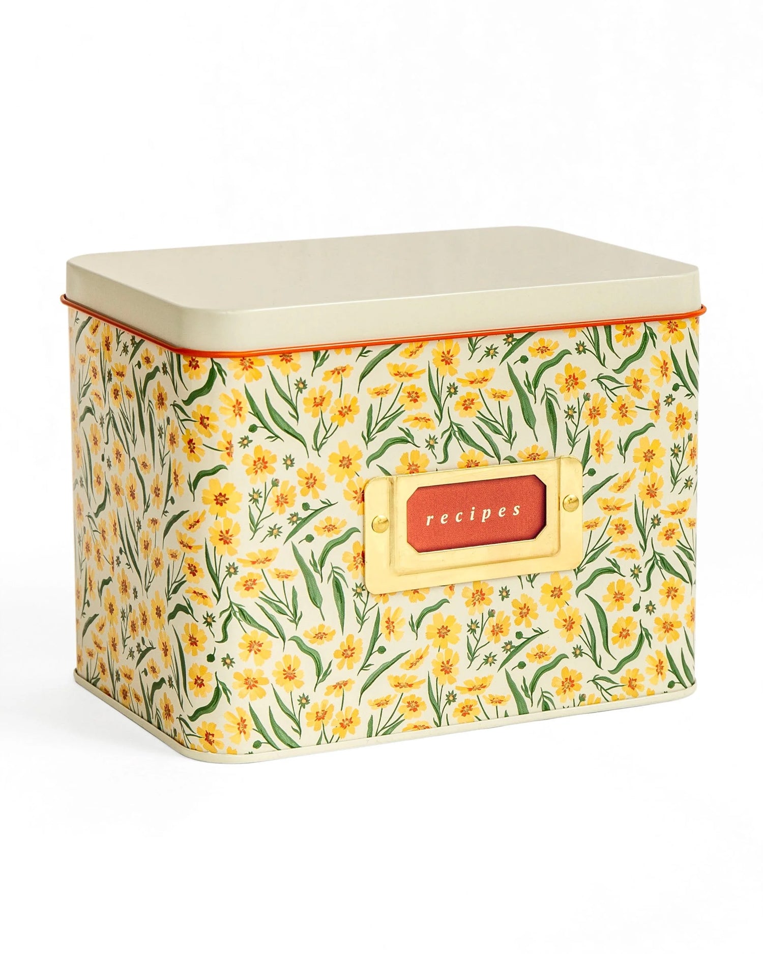 Goldenmane Floral Tin Recipe Box