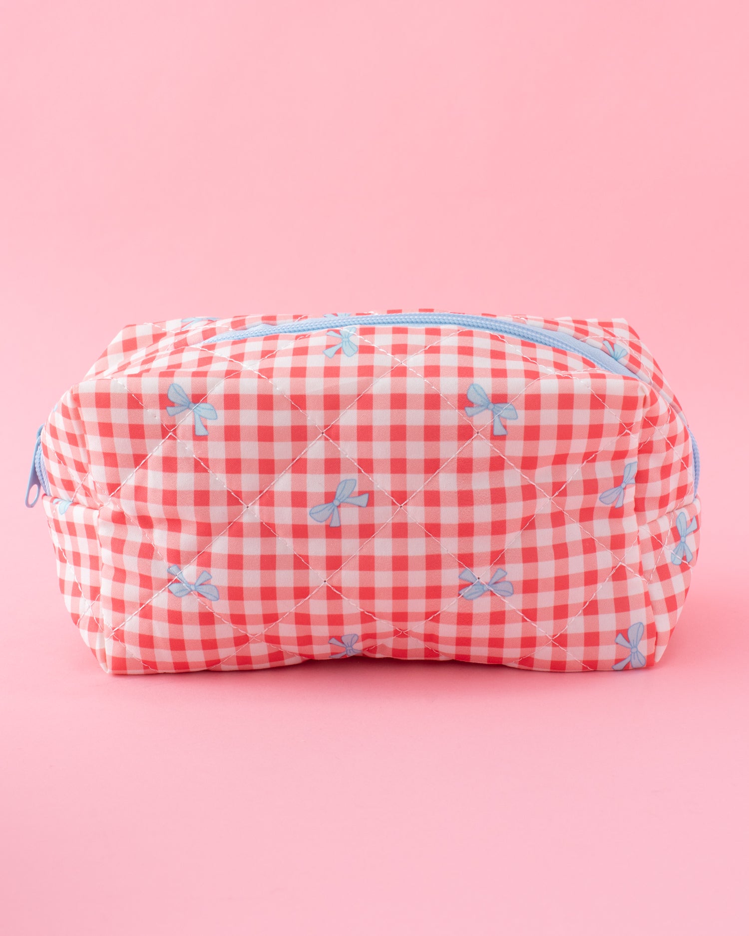 Gingham Bows Quilted Cosmetic Pouch
