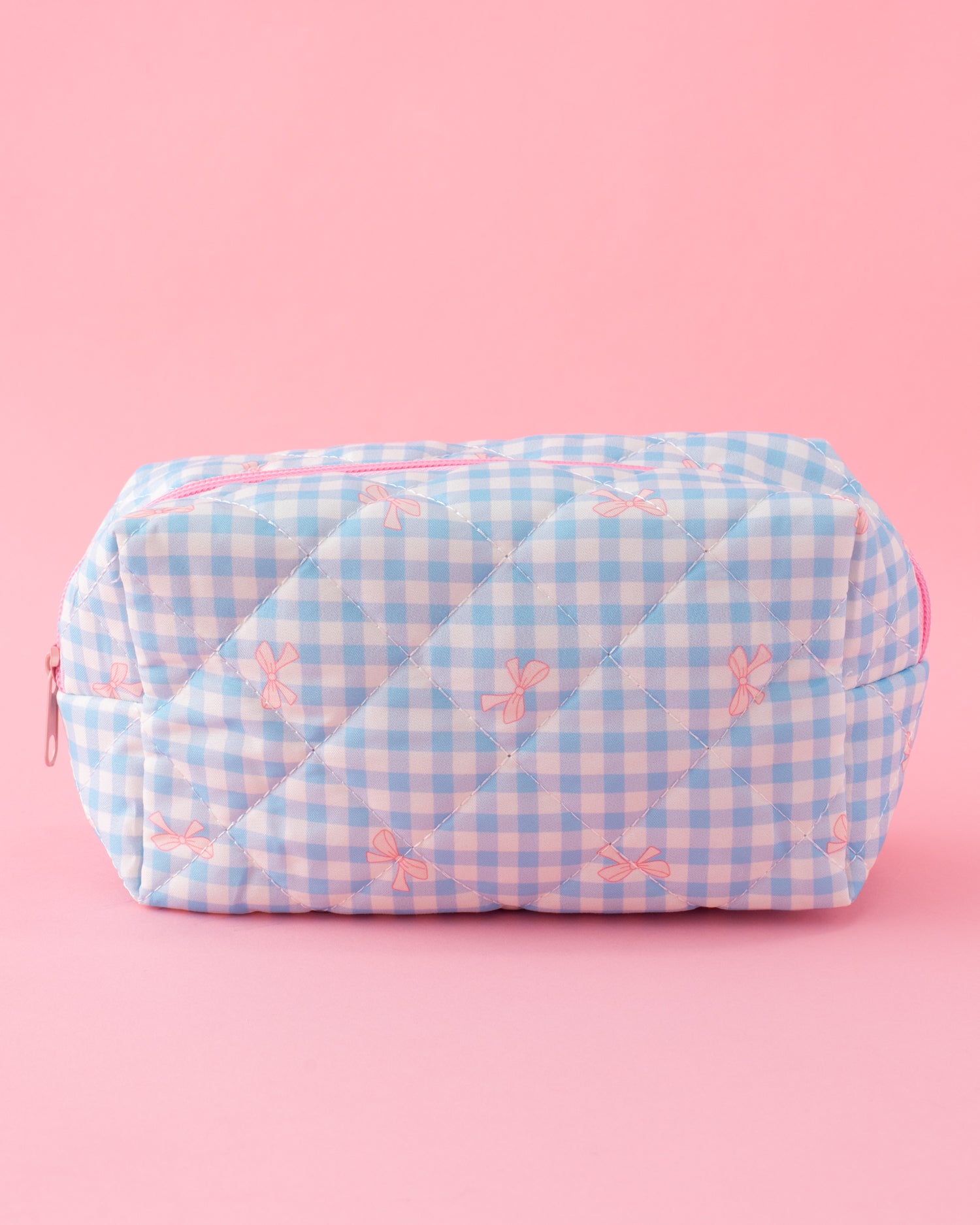 Gingham Bows Quilted Cosmetic Pouch