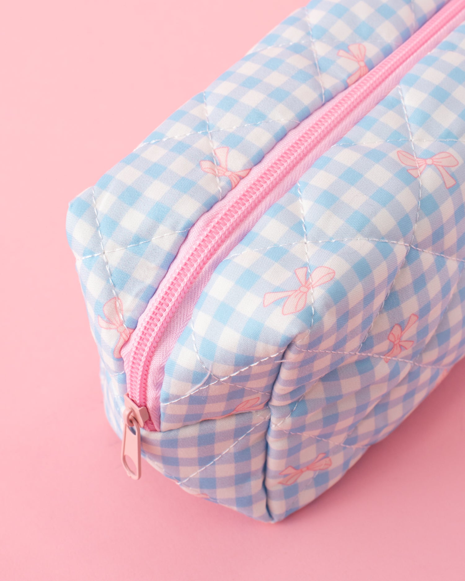 Gingham Bows Quilted Cosmetic Pouch