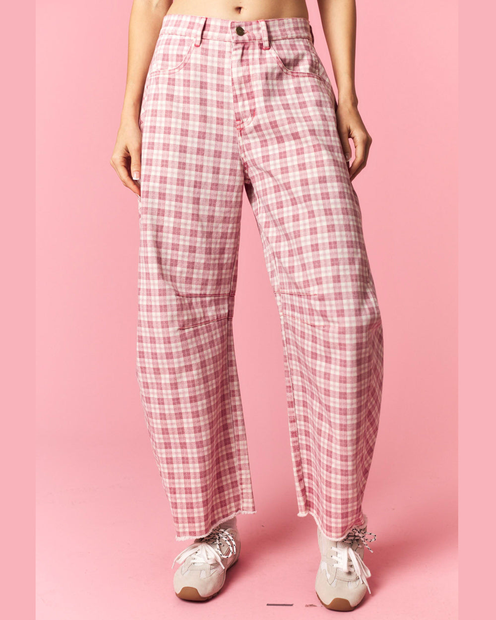 Kitschy Plaid Barrel Jeans