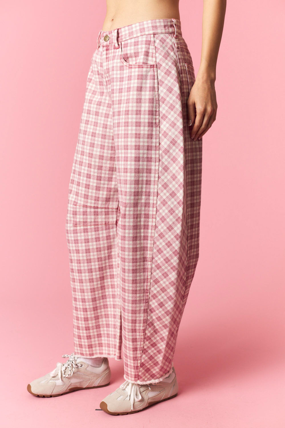 Kitschy Plaid Barrel Jeans