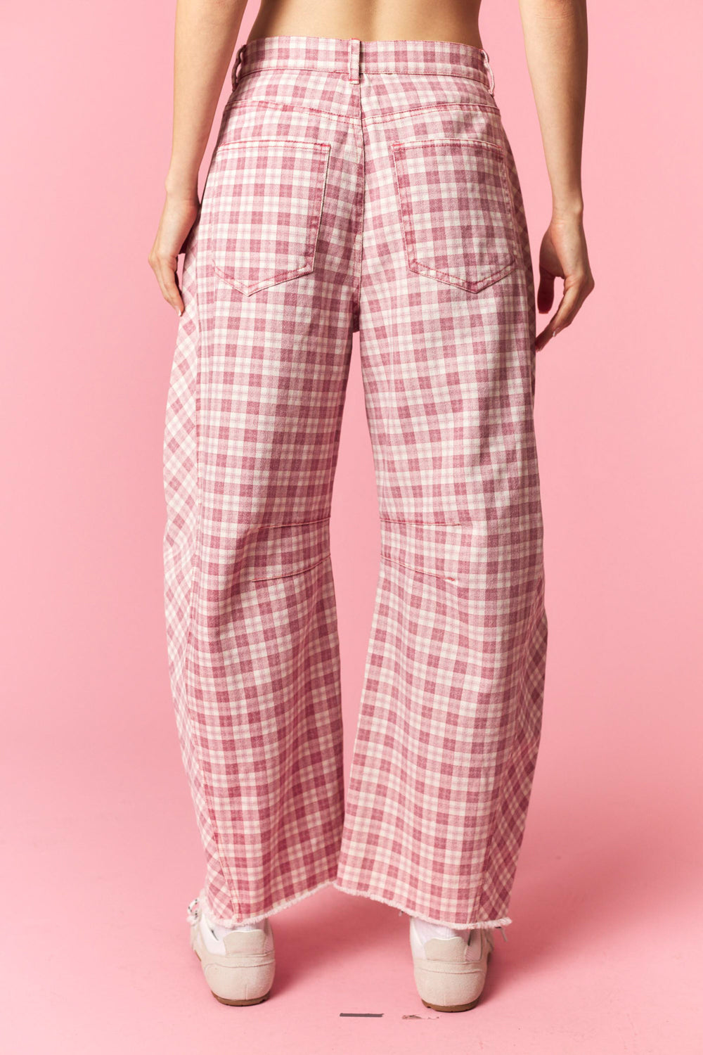 Kitschy Plaid Barrel Jeans