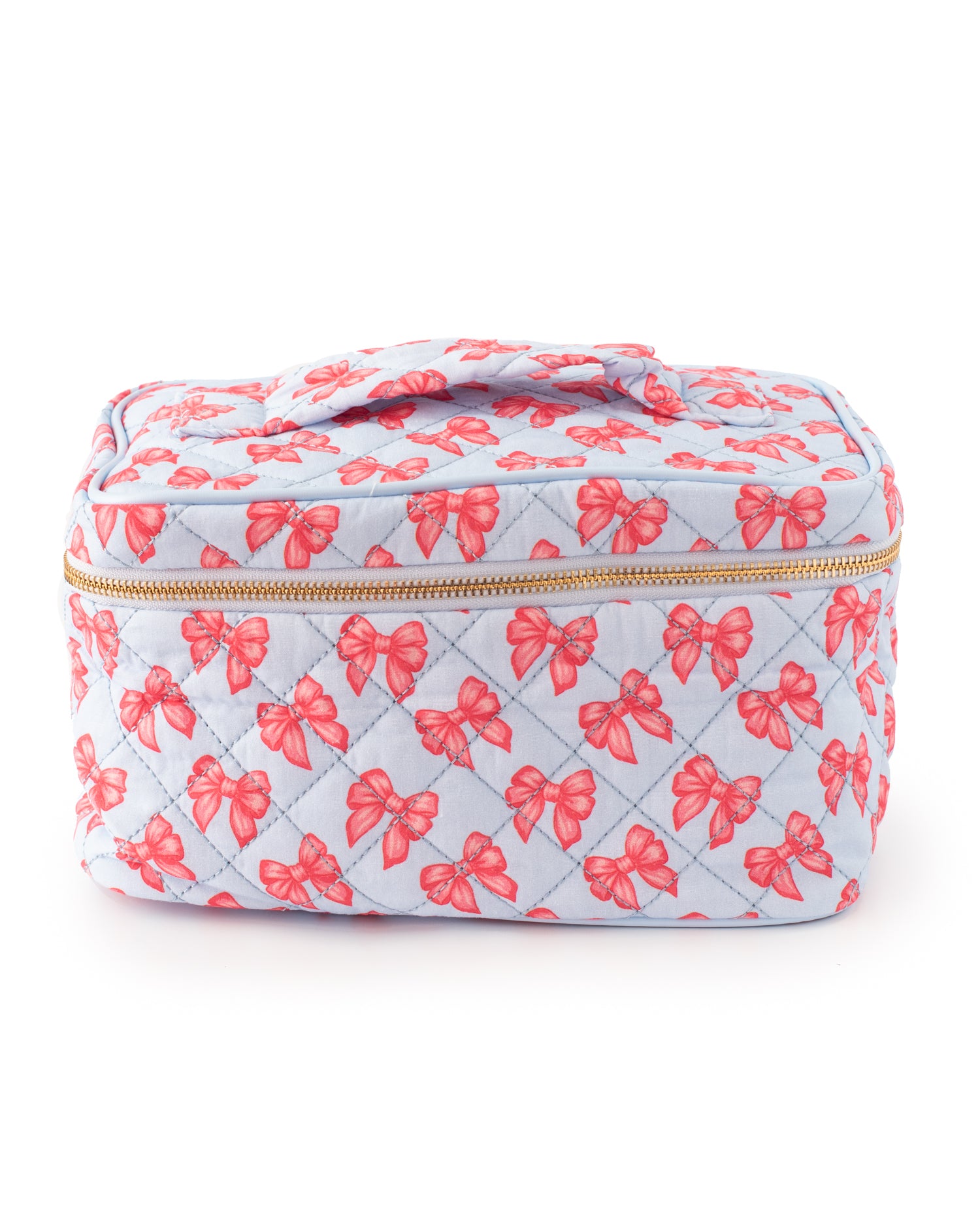 Baby Blue Bow Quilted Cosmetic Bag
