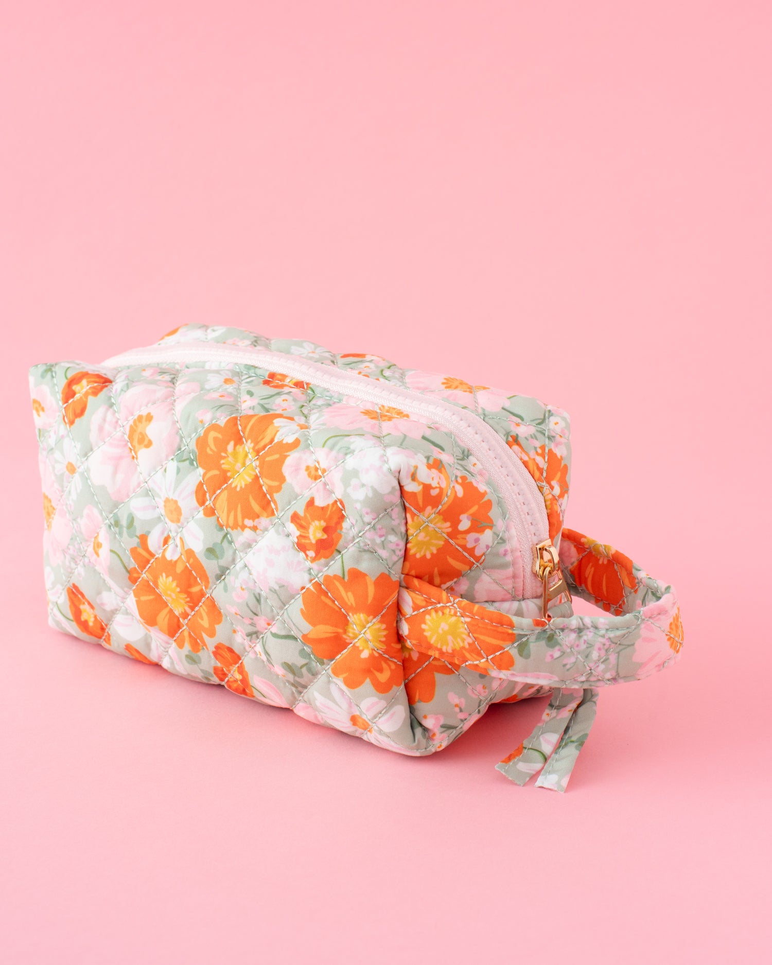 Floral Sage Quilted Cosmetic Pouch