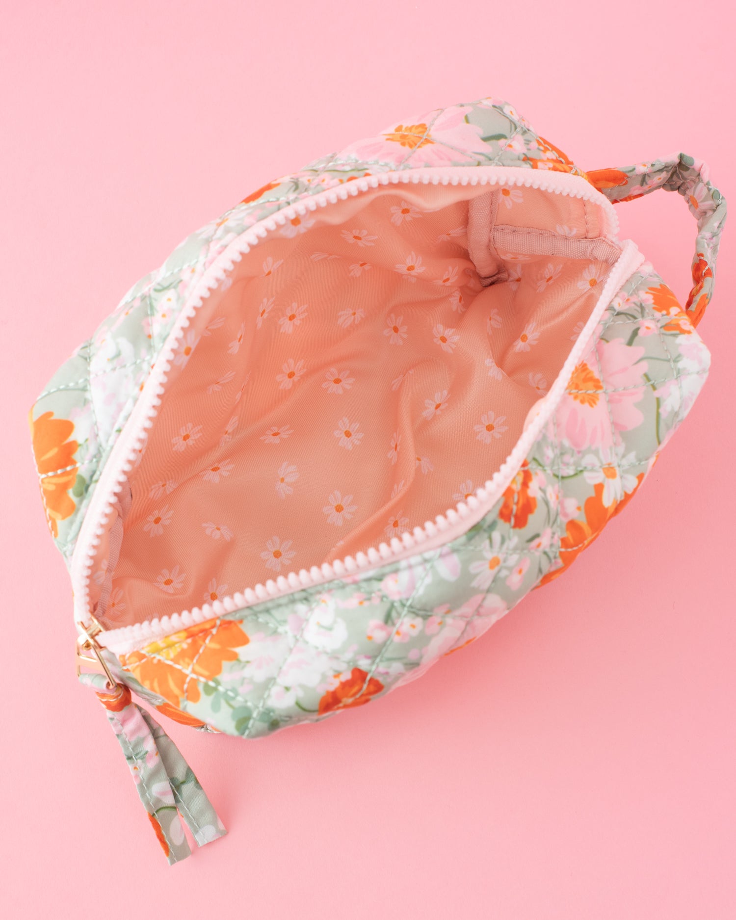 Floral Sage Quilted Cosmetic Pouch