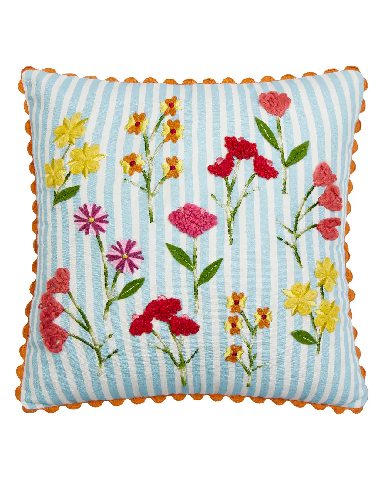 Blue Stripe Floral Pillow