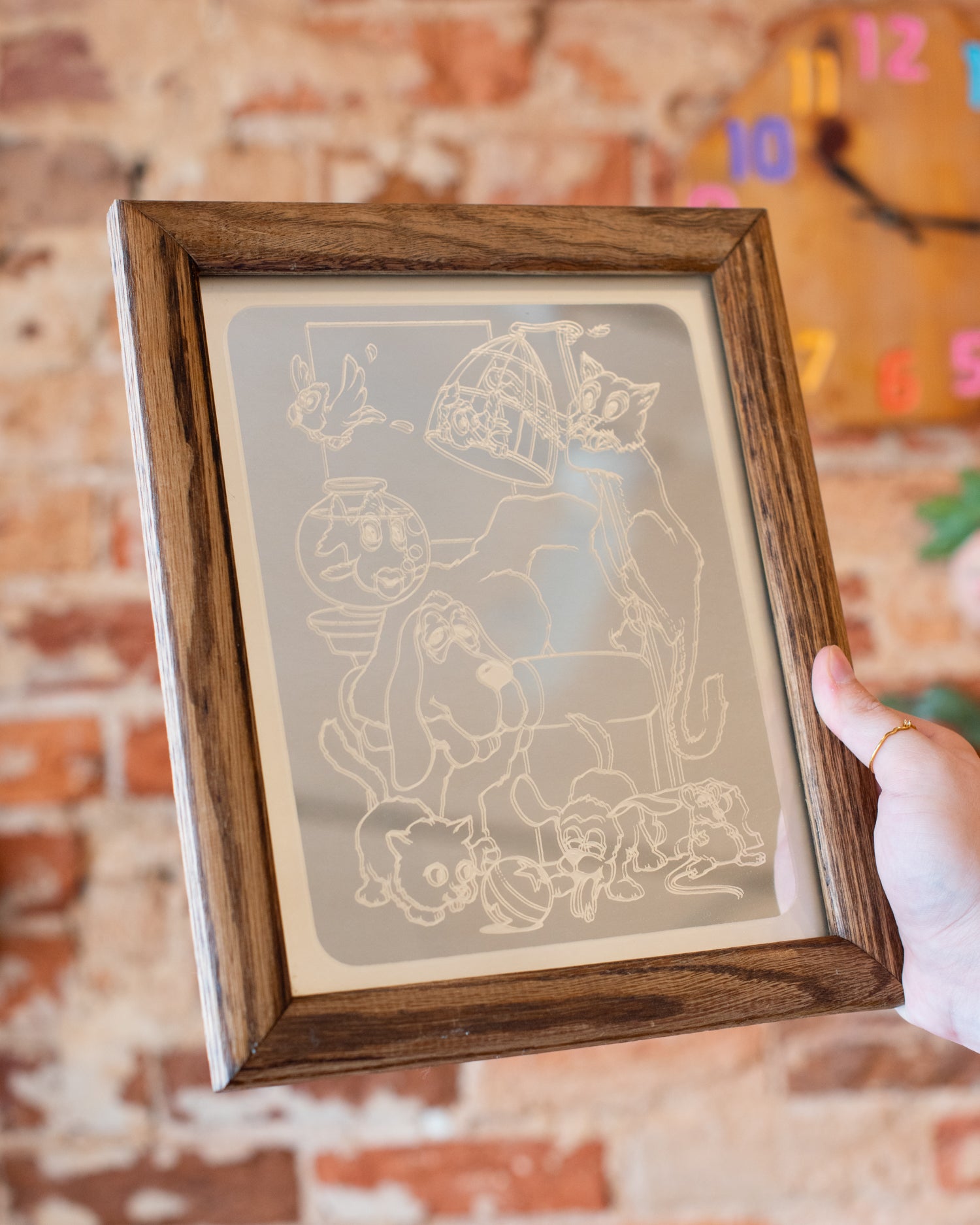 Vintage Etched Animal Mirror
