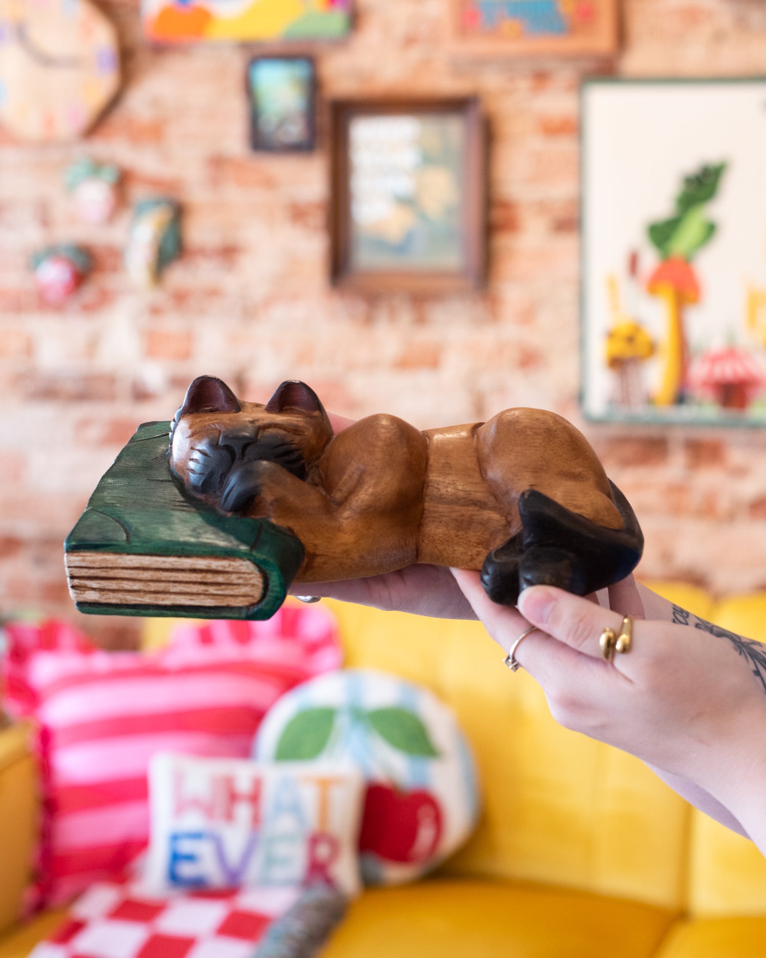 Vintage Wooden Napping Cat Shelf Sitter