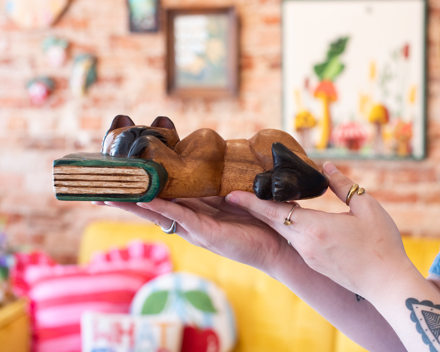 Vintage Wooden Napping Cat Shelf Sitter