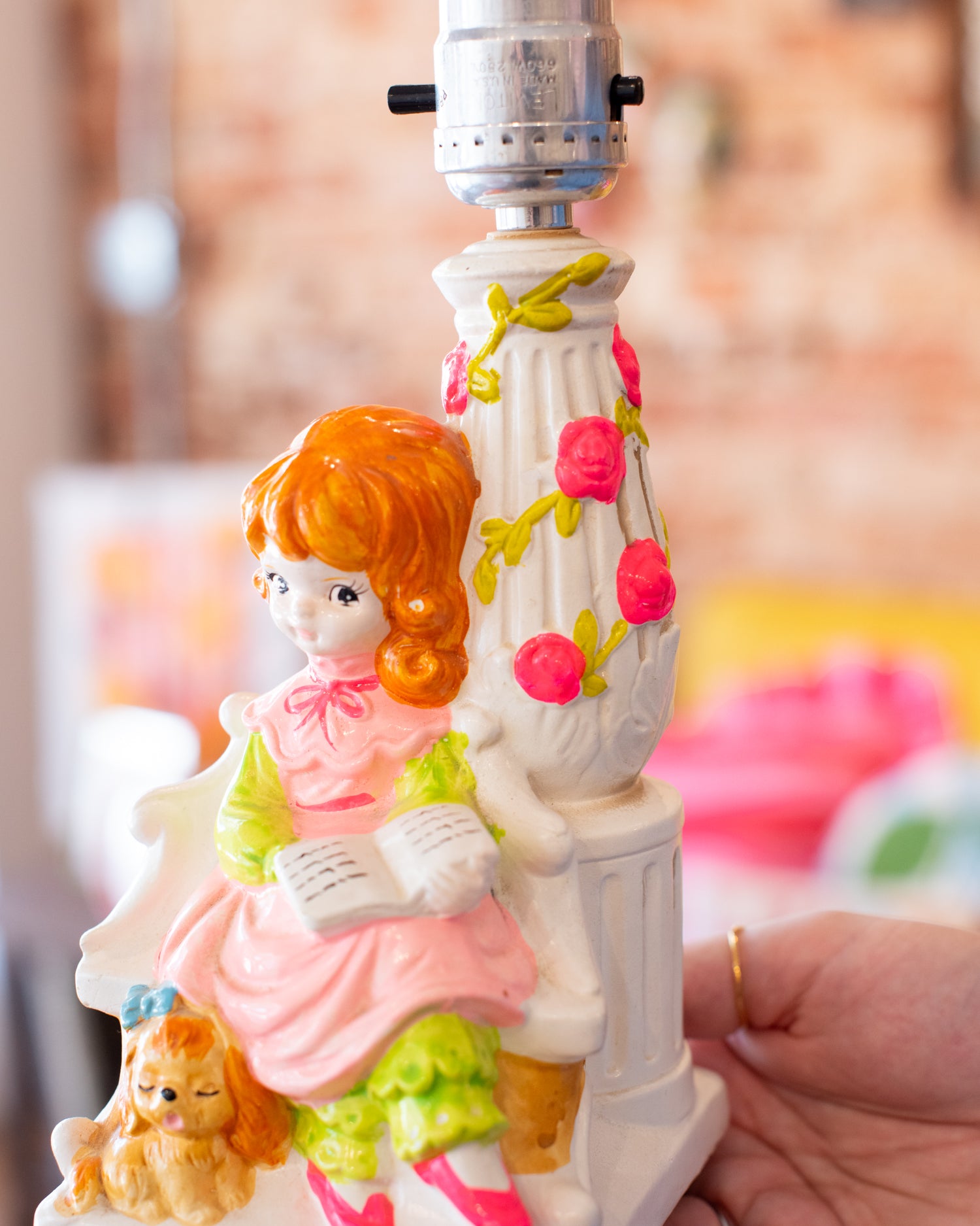 Vintage Chalkware Little Girl and Puppy Lamp