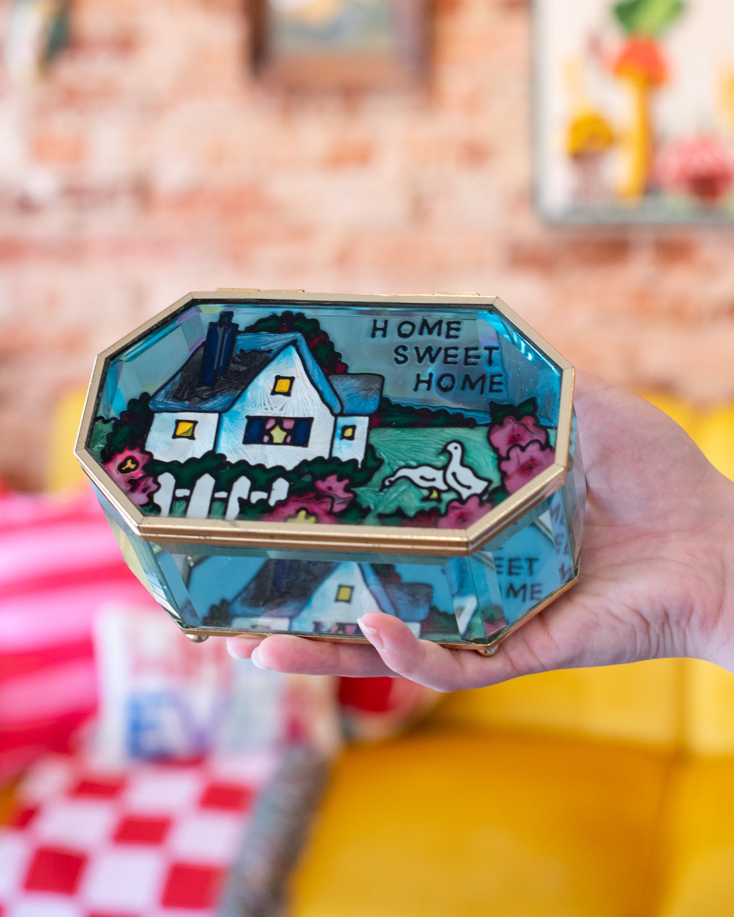 Vintage Home Sweet Home Glass Box