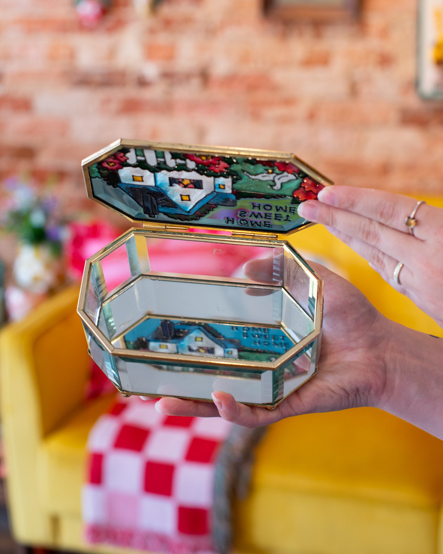 Vintage Home Sweet Home Glass Box