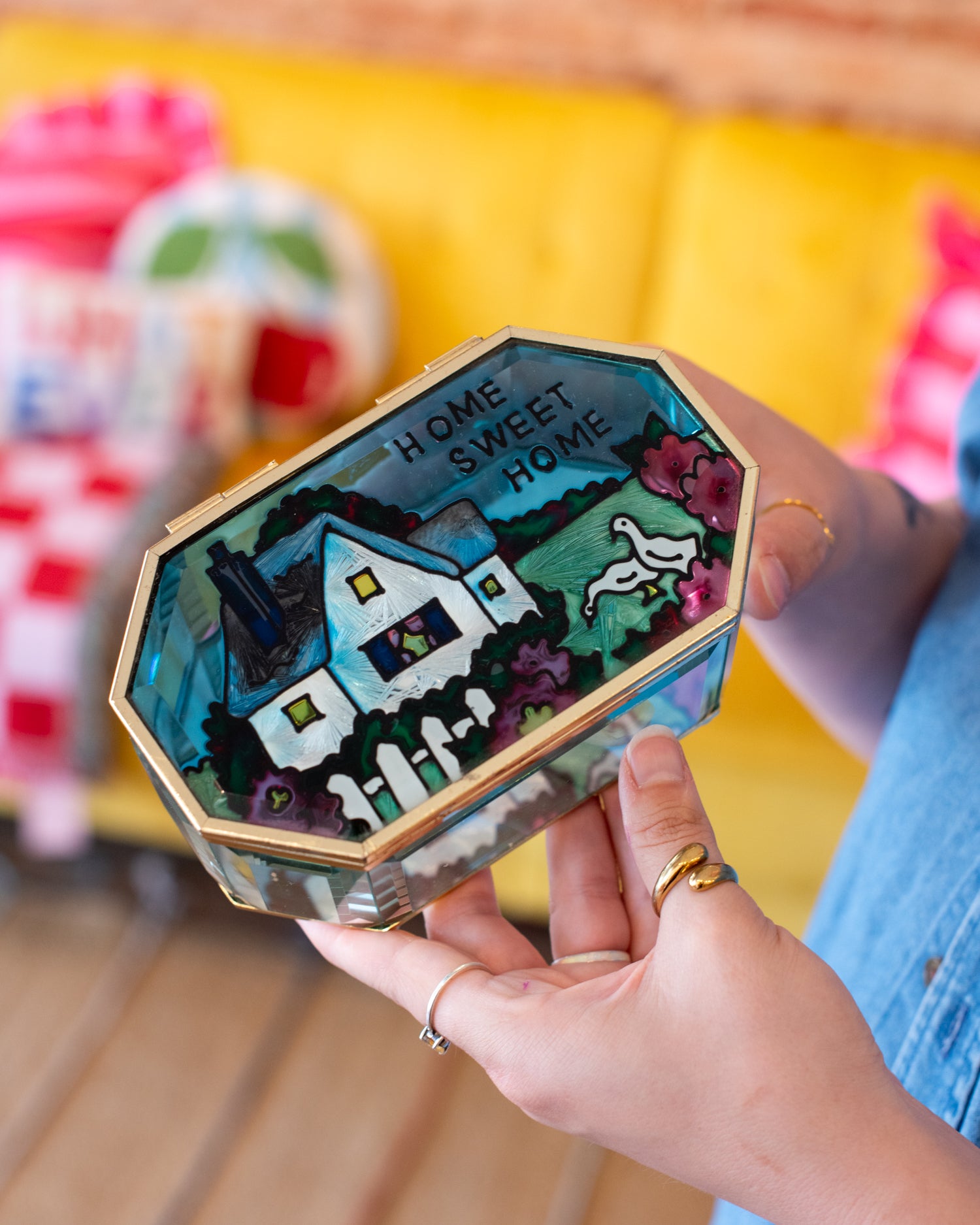 Vintage Home Sweet Home Glass Box