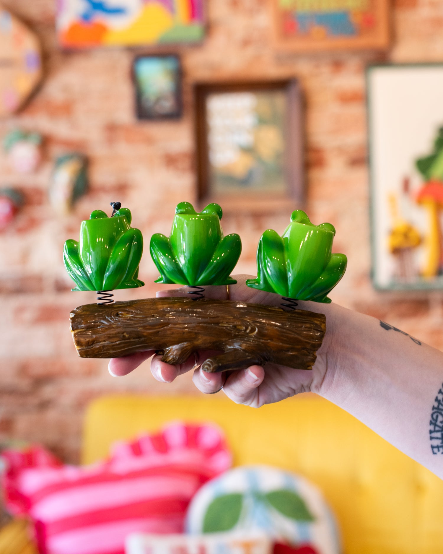 Vintage Frogs On a Log Candle Holder