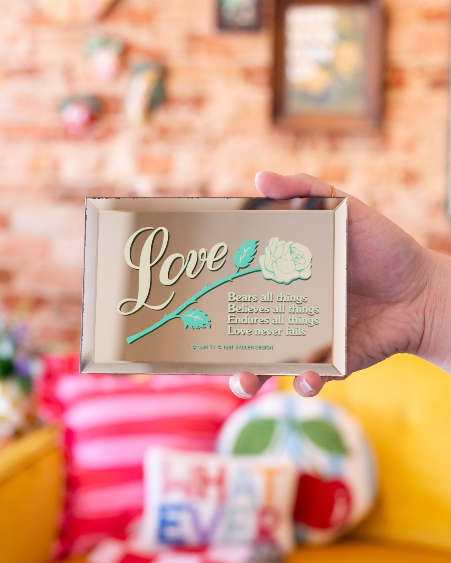 Vintage Love Never Fails Rose Mirror