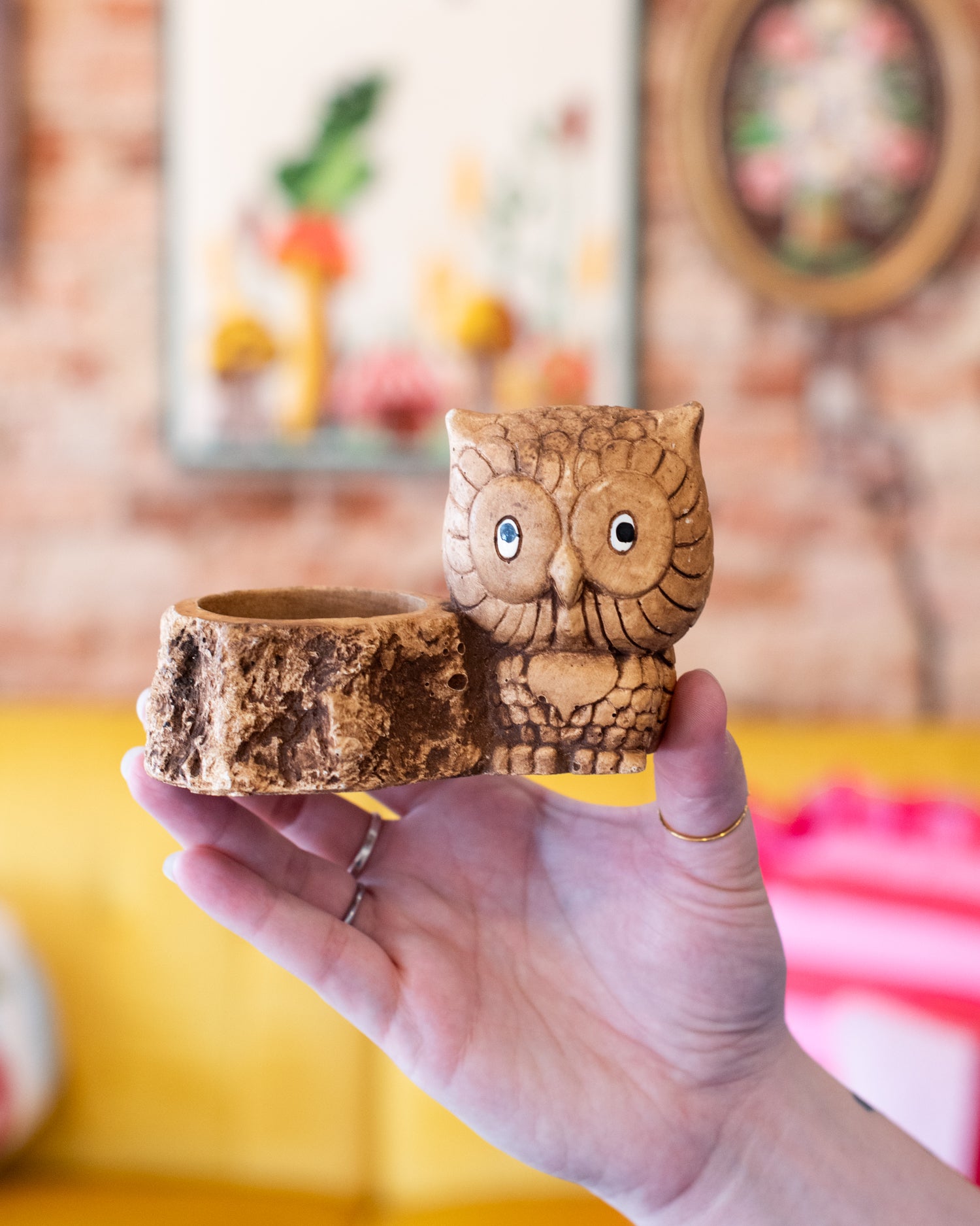 Vintage Mini Owl Stump Planter
