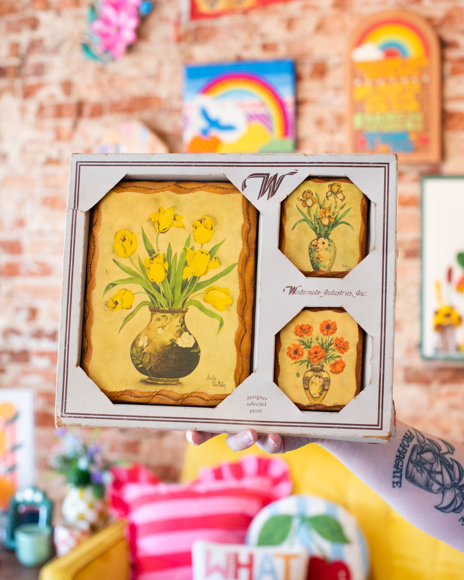 Vintage Floral Wood Plaque Art