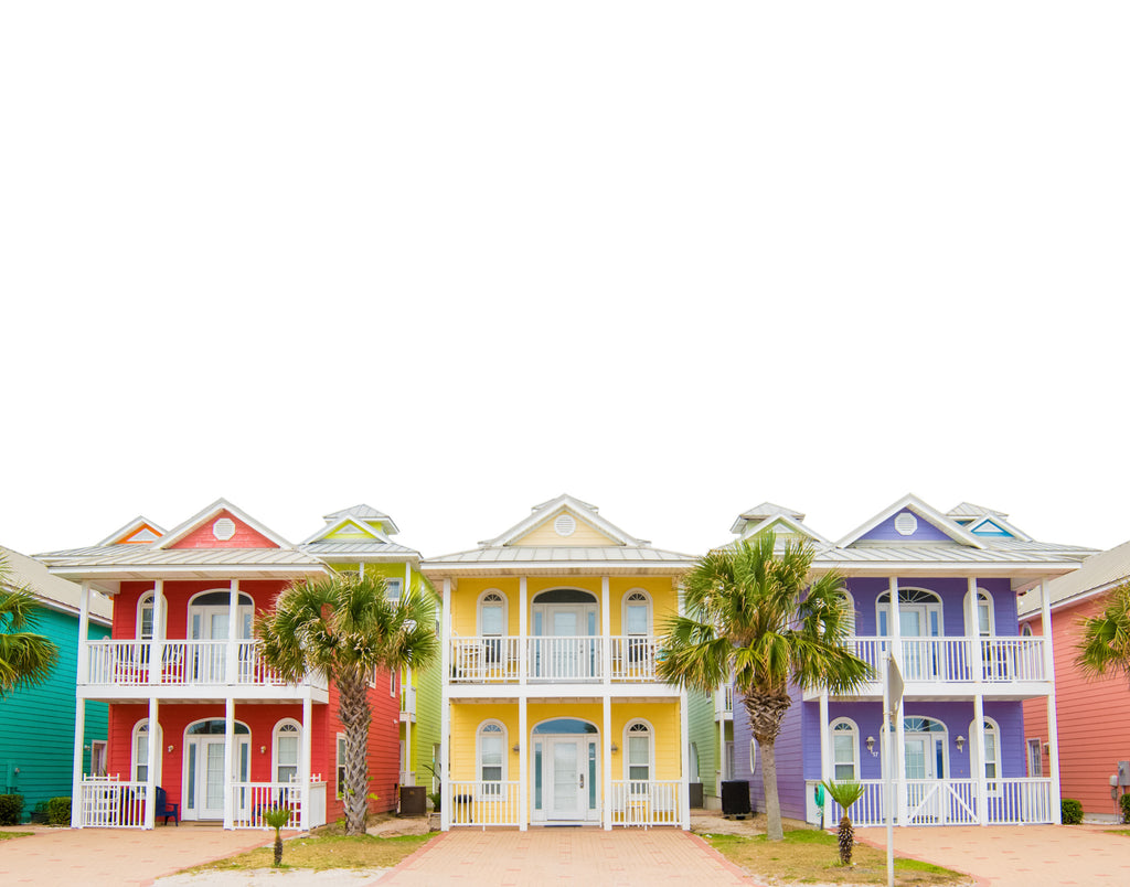 West Coast beach rainbow homes photography print