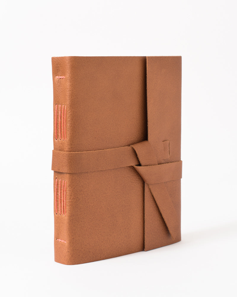 leather journal with leather strap rainbow stitch 