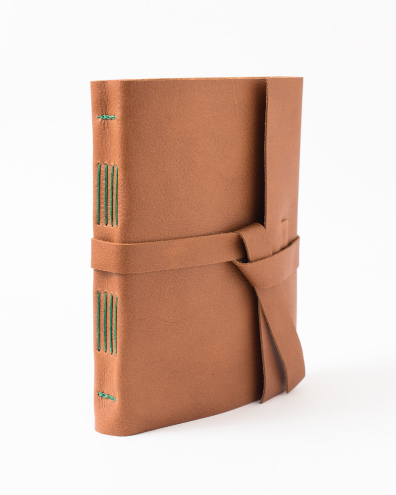 leather journal with leather strap rainbow stitch 