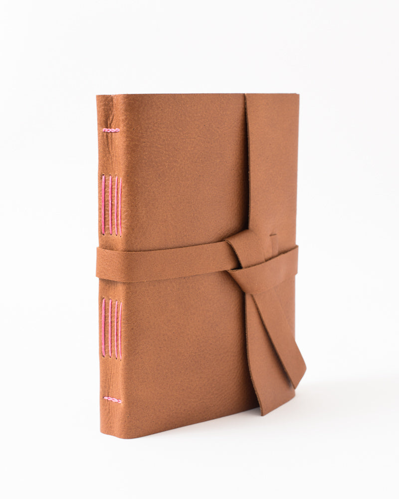 leather journal with leather strap rainbow stitch 