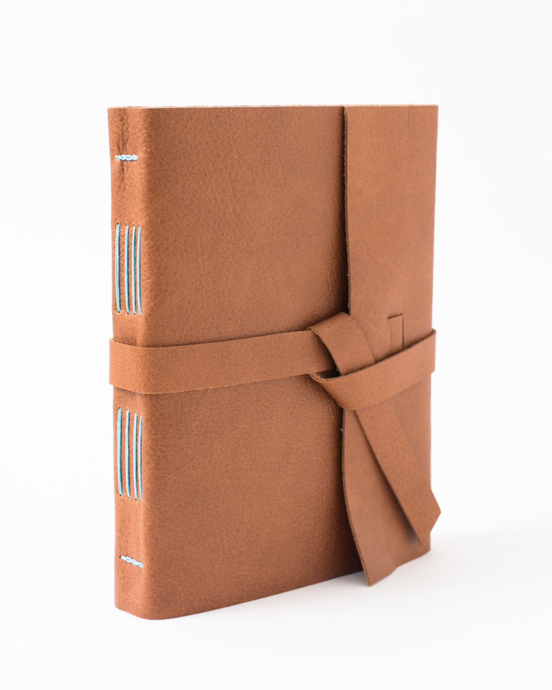 leather journal with leather strap rainbow stitch 
