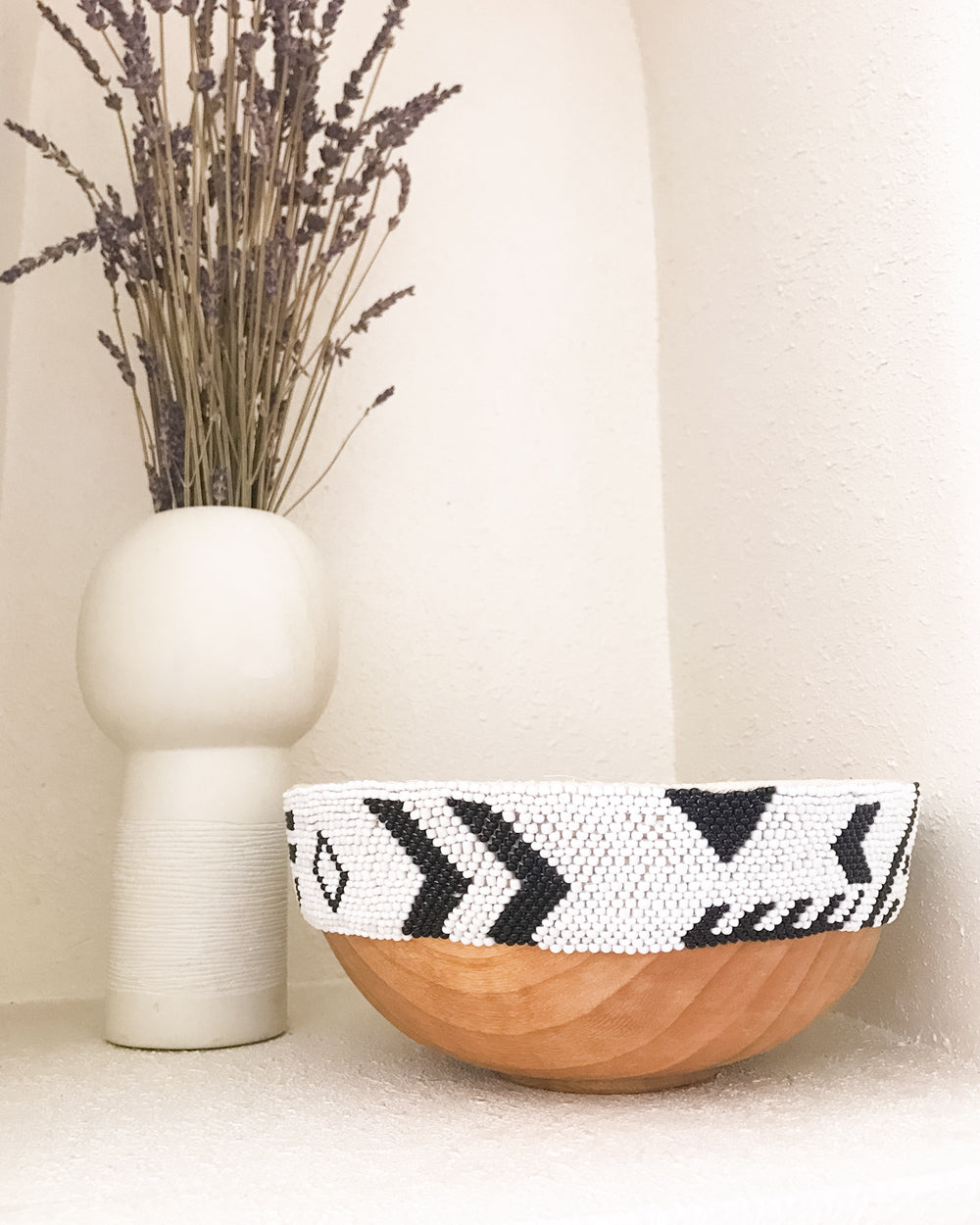 Geo Beaded Wooden Bowl