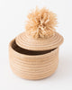 Boho handmade basket with raffia tuft lid