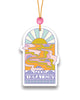 Retro inspired groovy sunshine hanging air freshener with good vibrations text