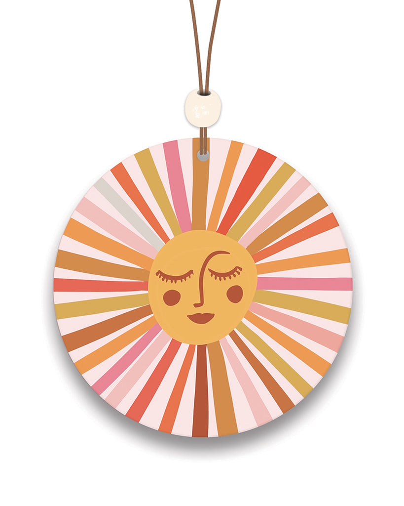 retro inspired groovy sun face hanging freshener 