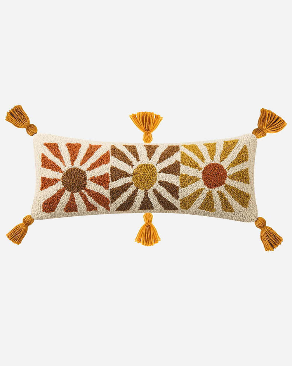 boho sunshine handmade hook pillow with warm colors and tassels