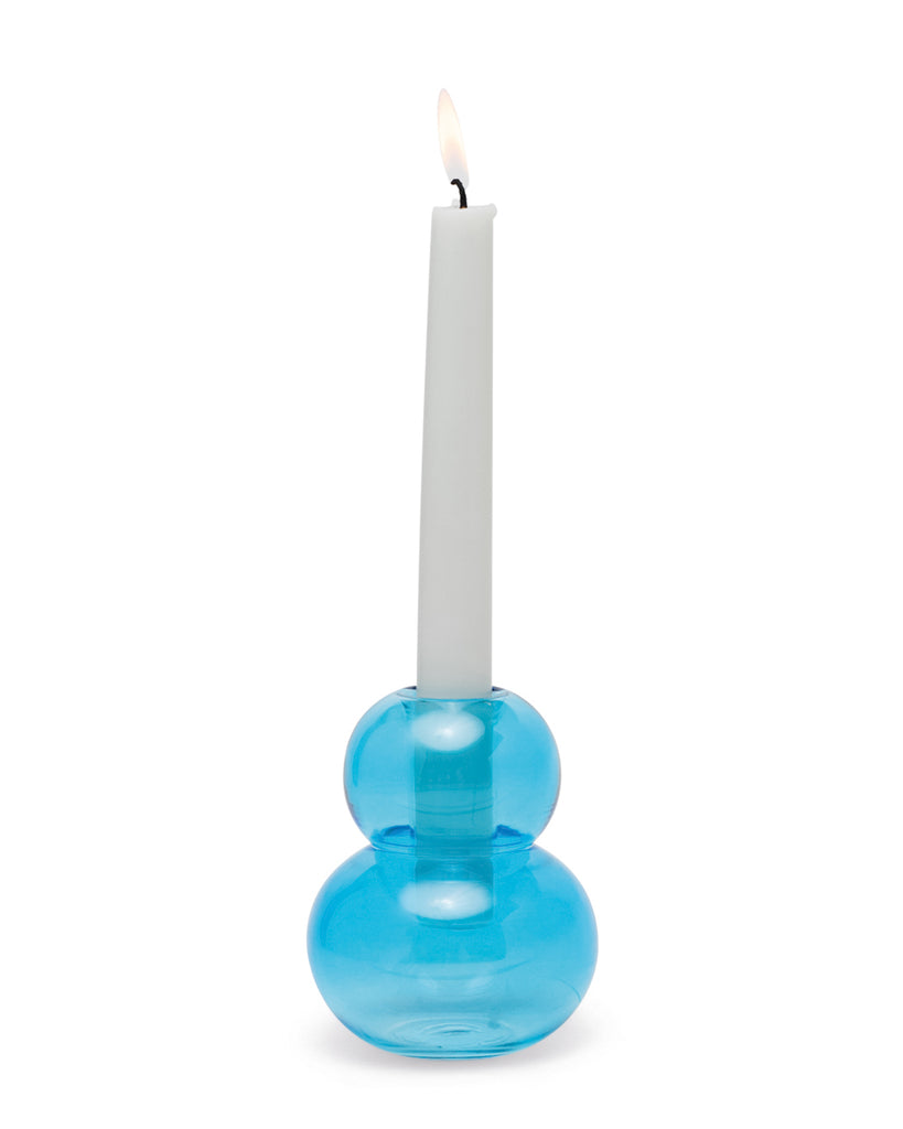 modern bubble glass taper candle holder blue teal