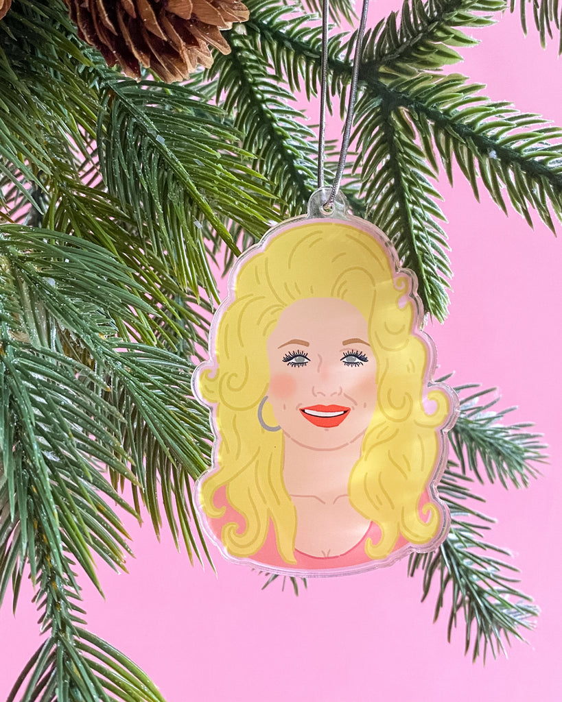 dolly parton illustrated christmas ornament