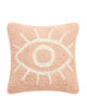 Pink handmade hook pillow with white eye design